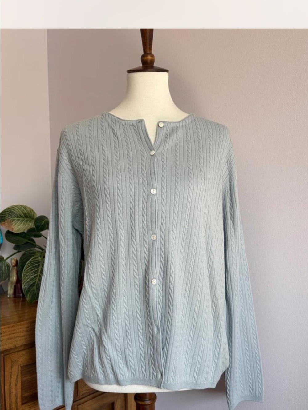Signature Pale Blue Italian Merino Wool Cable-Knit Button Cardigan